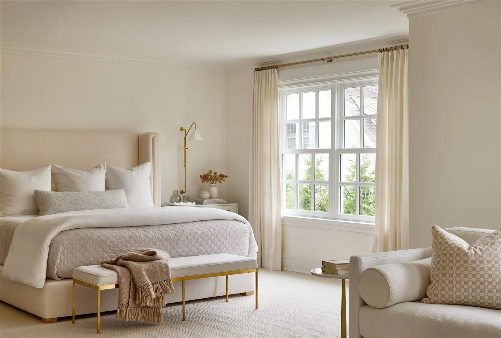 Cream bedroom with crown molding